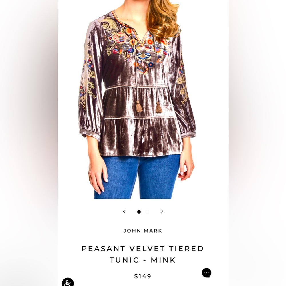 John mark velvet embroidered top color is  pewter than brown